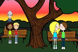 小情侣公园接吻