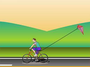 骑车放风筝