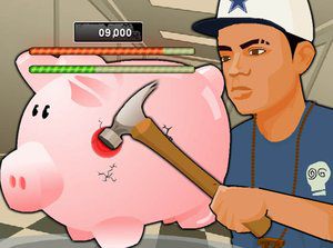 男孩砸碎存钱罐