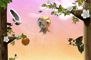 小鸟试飞吃水果