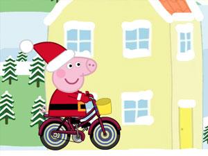 粉红猪圣诞骑车
