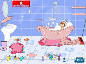 女孩整理洗澡间