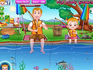 可爱宝贝去钓鱼