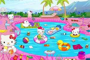 凯蒂猫清理游泳池