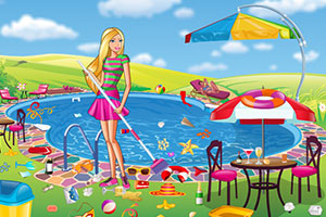 芭比清理游泳池