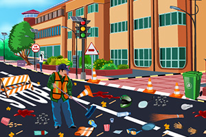 环卫工人清扫道路