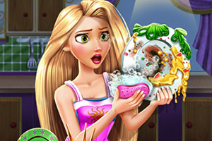 长发公主洗盘子