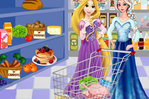 艾莎和长发公主购物