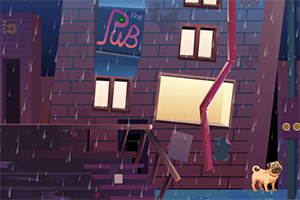 暴雨中的小狗逃脱