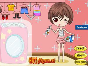 可爱女孩洗衣服