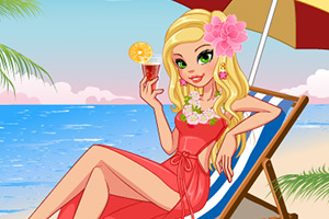 女孩的沙滩日光浴