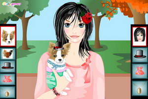 可爱女孩抱小狗