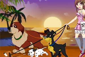 牵狗散步的女孩