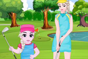 艾莎和女儿打高尔夫