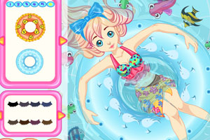 女孩躺在游泳圈上