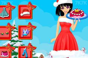 圣诞美女做蛋糕